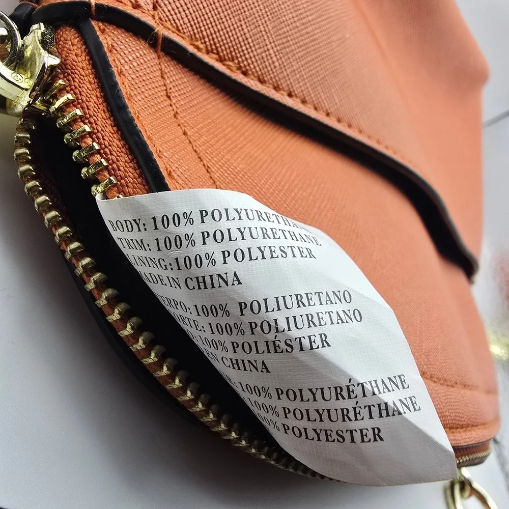 Steve Madden Cognac Saffiano Faux Leather Dome Crossbody Bag Gold Chain Strap